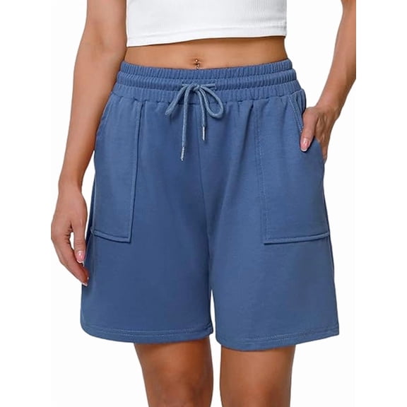 Women Sweat Shorts Summer Loose Athletic Short Drawstring Waist Lounge Running Shorts with Pockets Robin Blue S