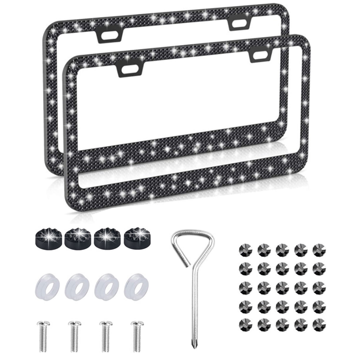 2X Bling Chrom License Plate Frame Metal Stainless Screws For Front And back