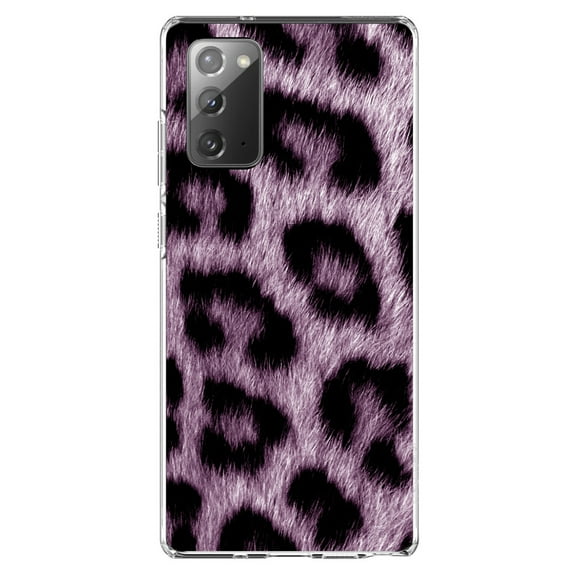 DistinctInk Clear Shockproof Hybrid Case for Samsung Galaxy Note 20 (6.7" Screen) - TPU Bumper, Acrylic Back, Tempered Glass Screen Protector - Purple Black Leopard Fur Skin Print