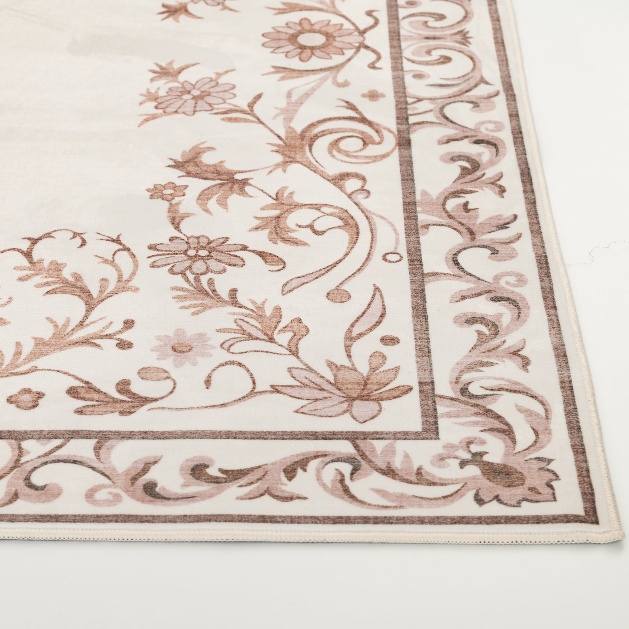 Mainstays Tan Floral Faux Fur Indoor Area Rug, 4 ft x 5 ft 6 in