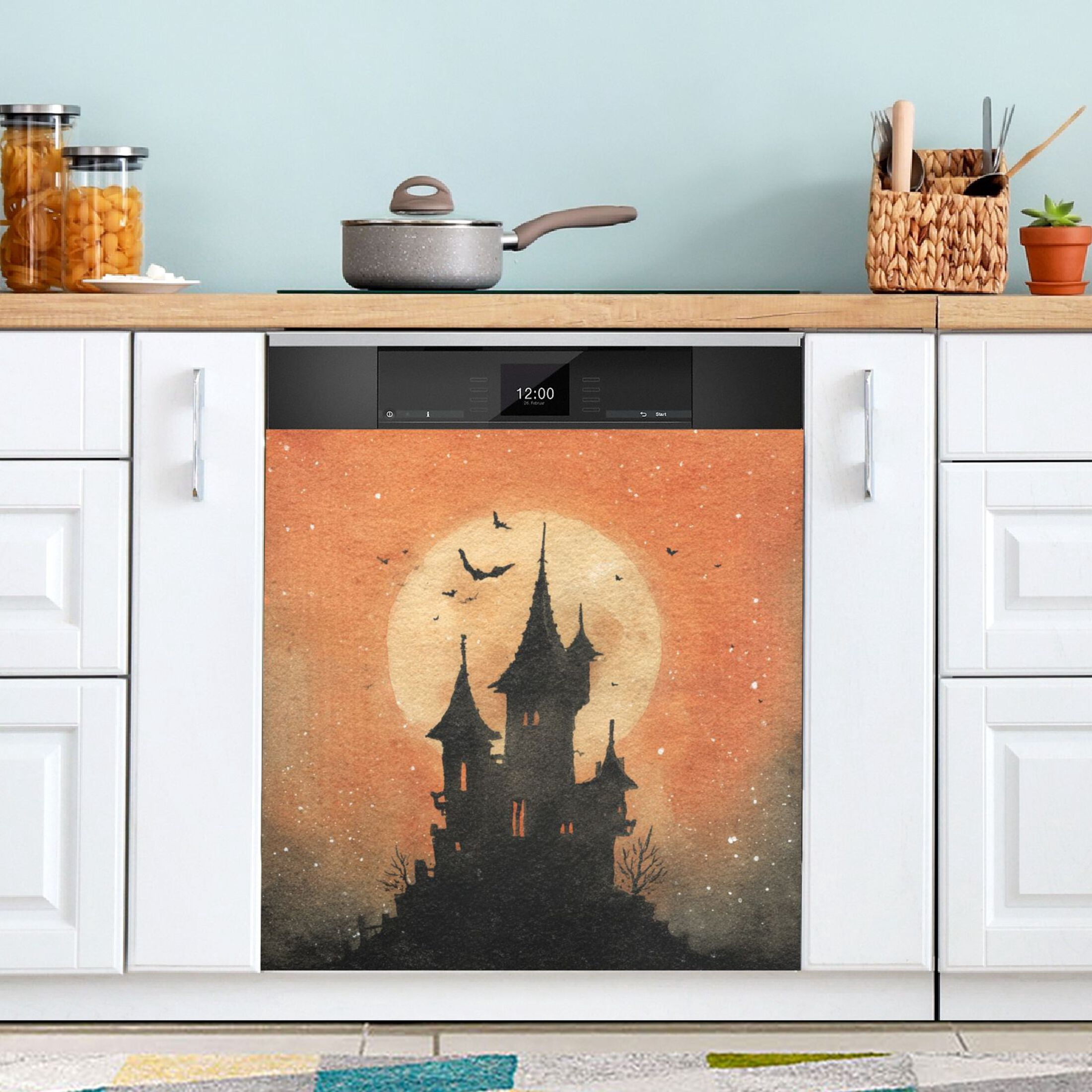 Dishwasher Magnetic Sticker 23x26 Inch Refrigerator Magnetic Sticker Washing Machine Magnetic Sticker Kitchen Panel Magnetic Sticker Home Decor Watercolor Halloween Castle