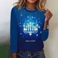 thumbnail image 1 of Sudadera Wancir Hanukkah para mujer, suéter feo de Hanukkah, camiseta con cuello redondo y gráfico de menorás, 1 of 4