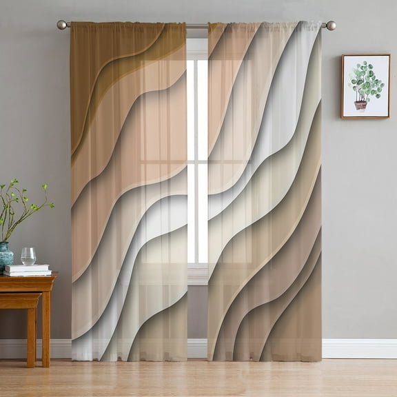 Brown Ombre Sheer Curtains 63 Inches Length 2 Panels Set, Window Sheer Curtains for Living Room/Bedroom, Modern Geometric Abstract Aesthetic Cream Light Filtering Rod Pocket Curtain 52'' x 63'' x 2