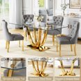 thumbnail image 4 of 70.08”Glass Dining Table Set for 4,Modern Rectangle Clear Tempered Glass Top with U-Shaped Stainless Steel Base,4 Velvet Upholstered Dining Chairs for Apartment, Kitchen Dining Room,Small Spaces,Gray, 4 of 7