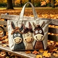 thumbnail image 6 of huayou Cute Embroidered Donkey Tote Bag, Fashionable Quilted Canvas Handbag for Daily Travel and Casual Commute, 6 of 6