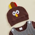 thumbnail image 6 of Cjfdfy Newborn Baby Boy Girl Thanksgiving Turkey Fall Outfit My First Thanksgiving Fall Winter Outfit Long Sleeve Ribbed Romper Turkey Embroidery Plaid Overalls Hat 3Pcs Set Little Turkey Clothes, 6 of 9