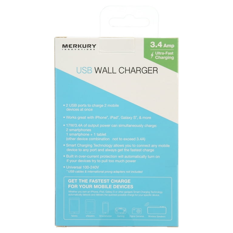 Merkury Innovations Amp 2 USB Wall Charger, White -