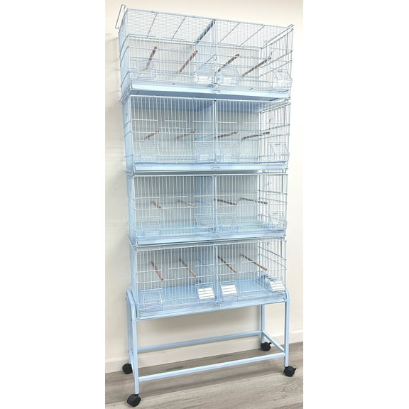LOT of 4 LARGE White Stackable Double Breeding Breeder Flight Bird Cage Center Dividers Side Breeding Nest Box Doors With Removable Rolling Stand