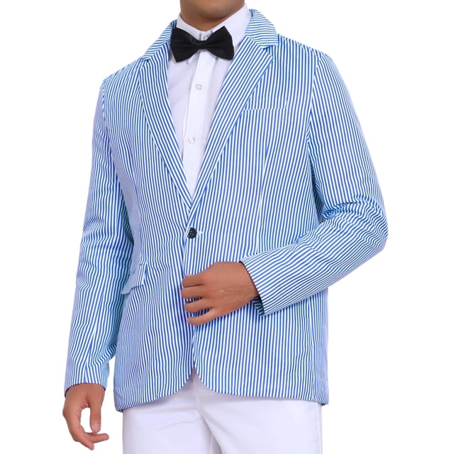 Blazer de rayas INSPIRE CHIC para hombres, chaqueta de traje a rayas de un solo botón, color azul y blanco