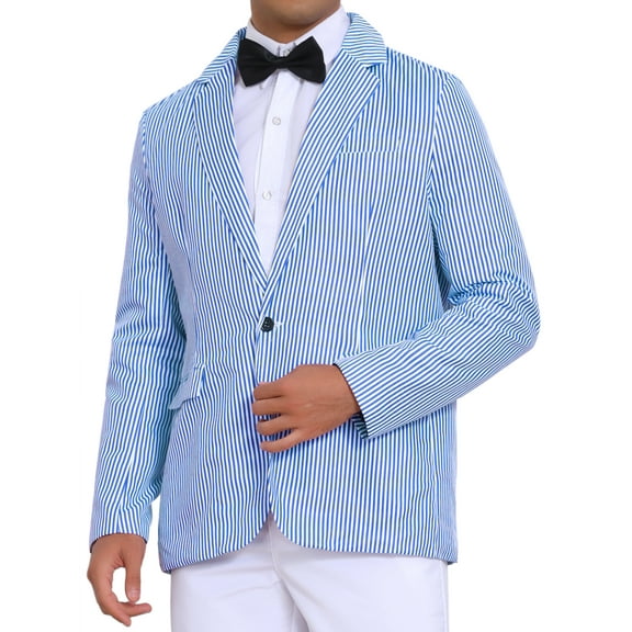 INSPIRE CHIC Stripes Blazer for Men's Single Breasted Sport Coat Business Striped Suit Jacket M Blue White