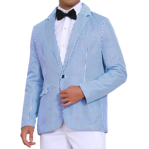 Blazer de rayas INSPIRE CHIC para hombres, chaqueta de traje a rayas de un solo botón, color azul y blanco