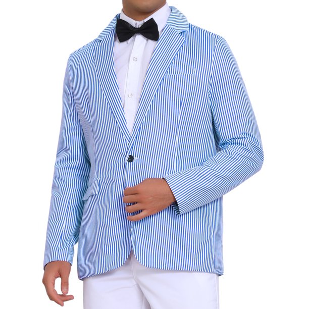 Blazer de rayas INSPIRE CHIC para hombres, chaqueta de traje de negocios de un solo botón, color azul y blanco