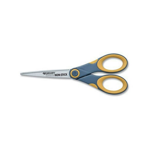 Non-Stick Titanium Bonded Scissors 7" Long, 3" Cut Length, Gray/Yellow Straight Handle