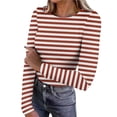 thumbnail image 2 of ITSAME Long Sleeve Shirts for Womens, Crew Neck Striped Stretch Fashion Casual Pullover Tops Coffee 2XL, 2 of 8