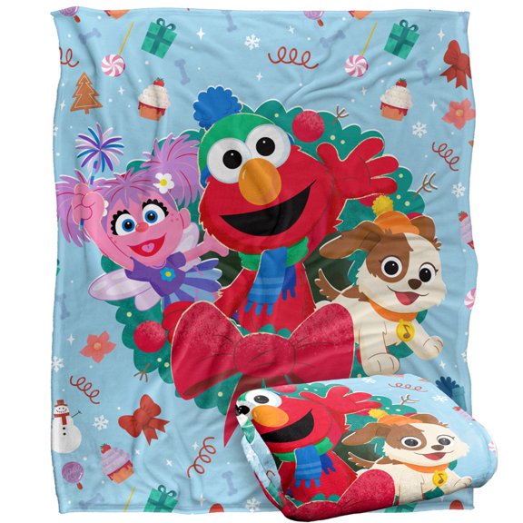 Sesame Street Furry Friends Forever Elmo Abby Wreath Kids Silky Touch Blanket, 50'x60'