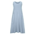 thumbnail image 4 of CHOK Robes d'Été Femmes Été Décontracté Sans Manches Lin Coton Fluide Poche Longue Maxi Robes d'Été pour Femmes Couleur Unie Grande Taille Robe pour Femmes Col en V Robe de Collation des Grades, 4 of 8