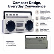 Retro Mini Boombox - Vintage Tape Player Design, Rechargeable Battery & Buttons - Novelty Music Speaker for Kids Adults