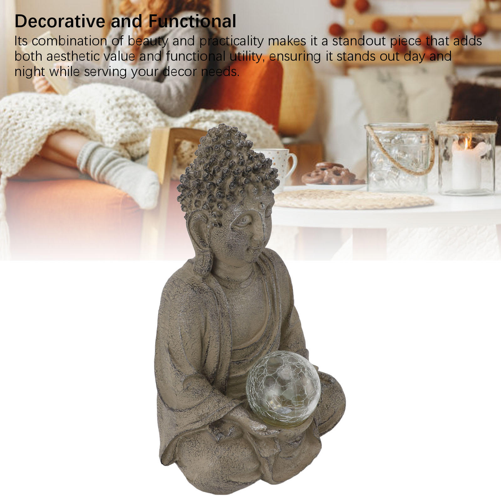 BIMZUC Resin Buddha Statue with Built‑In LED Lamp – Outdoor Garden & Indoor Décor, 8.3”×12.2”×7.1”, Weather‑Resistant, Illuminating Meditation Sculpture