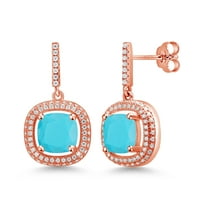 Gem Stone King 18K Rose Gold Plated Silver Dangle Earrings Turquoise Moissanite (4.71 Cttw)
