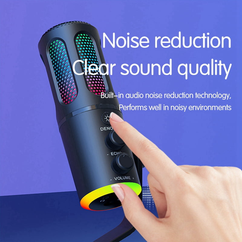 Professional Gaming Microphone with Stand RGB USB Wired Condenser Mic for PC Laptop Streaming Podcast Karaoke