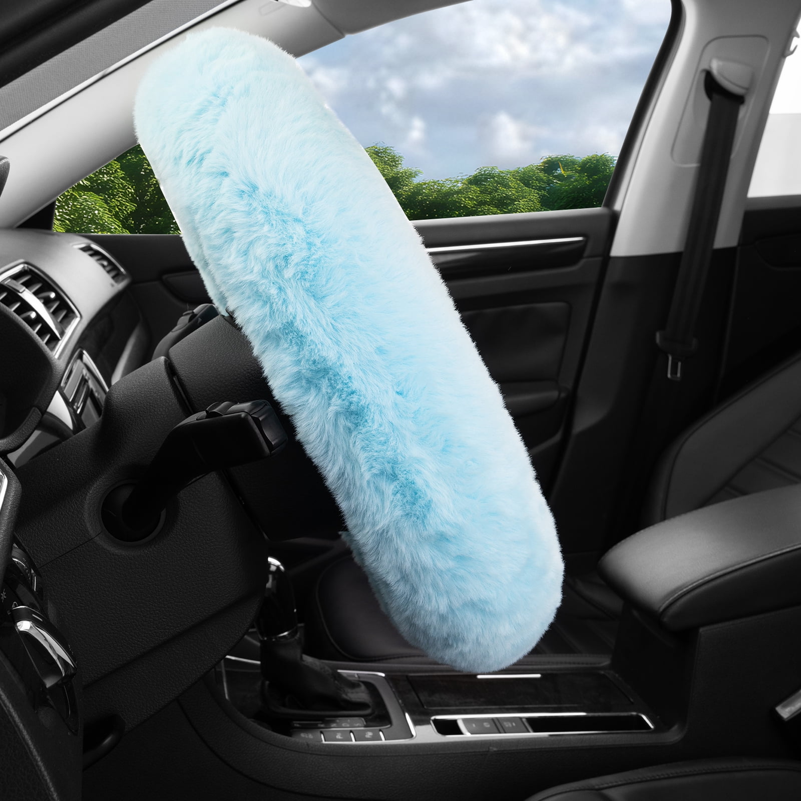 Auto Drive Fuzzy Steering Wheel Cover, Soft Plush Faux Fur Steering Wheel Cover, Cozy Warm Steering Wheel Cover Non-Slip, Universal Fit for Cars SUV Truck, Fits 14.5"–15",Blue