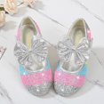 thumbnail image 4 of 2DXuixsh Girls Dress Shoes Party Wedding Cute Toddler Sequin Bow Flower Ballet Flat Shoes Girls Sandals Summer T Strap Hook Loop Low Heel Dress Shoes Silver Size 2, 4 of 4
