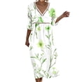 thumbnail image 2 of Karymi Floral Print V Neck Midi Dress, Hollow Out Cutout Trim 3/4 Sleeve Empire Waist Loose Flowy Casual Summer Vacation Sundress Wedding Guest Dresses for Women, 2 of 6