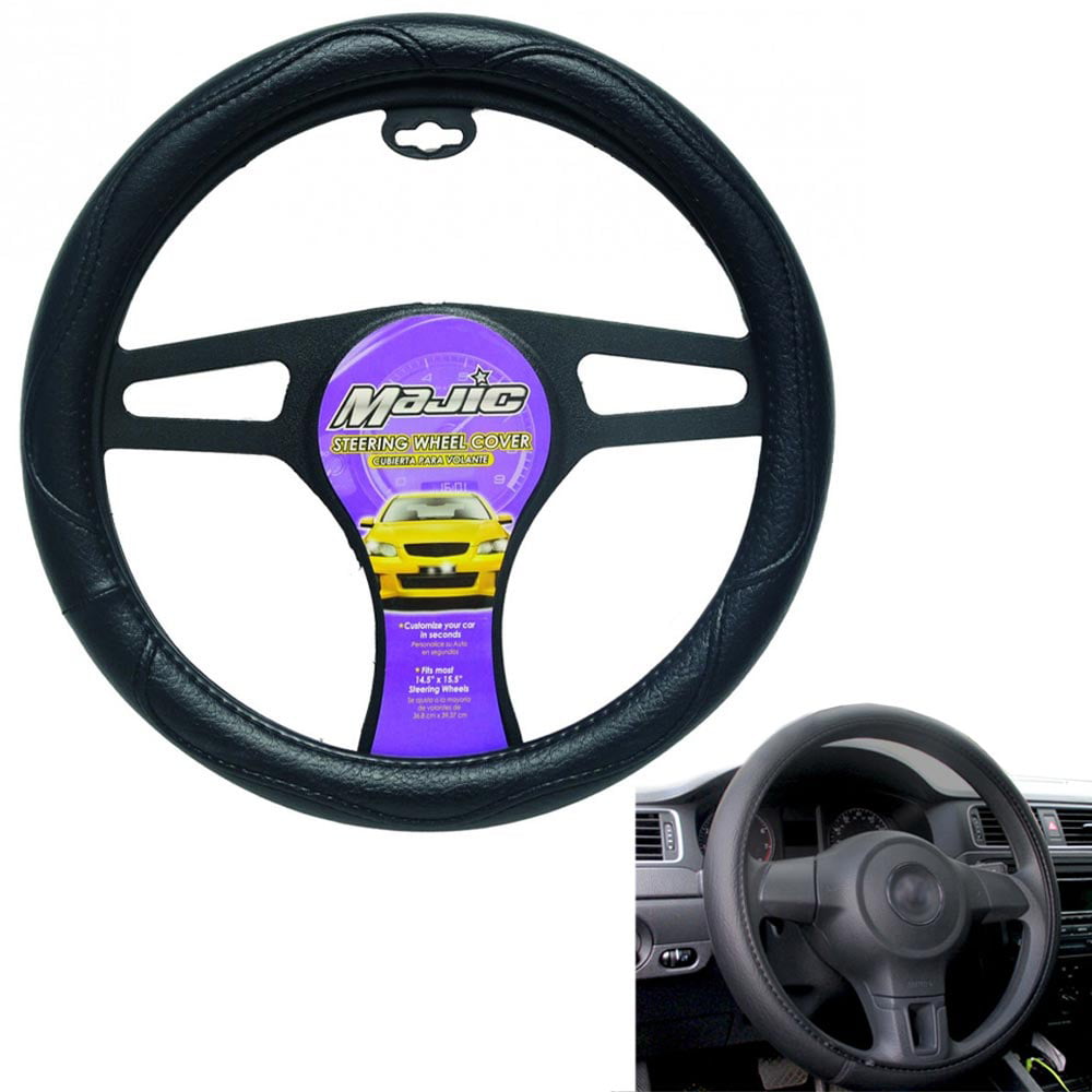 schouder Goot duim Black Leather Auto Car Steering Wheel Cover Protector Anti-Slip Pad  Universal 15 - Walmart.com