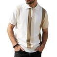 thumbnail image 2 of Men's Color Block Quarter Zip Striped Knit Polo Shirt, Breathable Knit Sweater, Short Sleeve Casual Vacation Top for Summer and Everyday Wear, Sizes S-2XL Khaki, 2 of 9