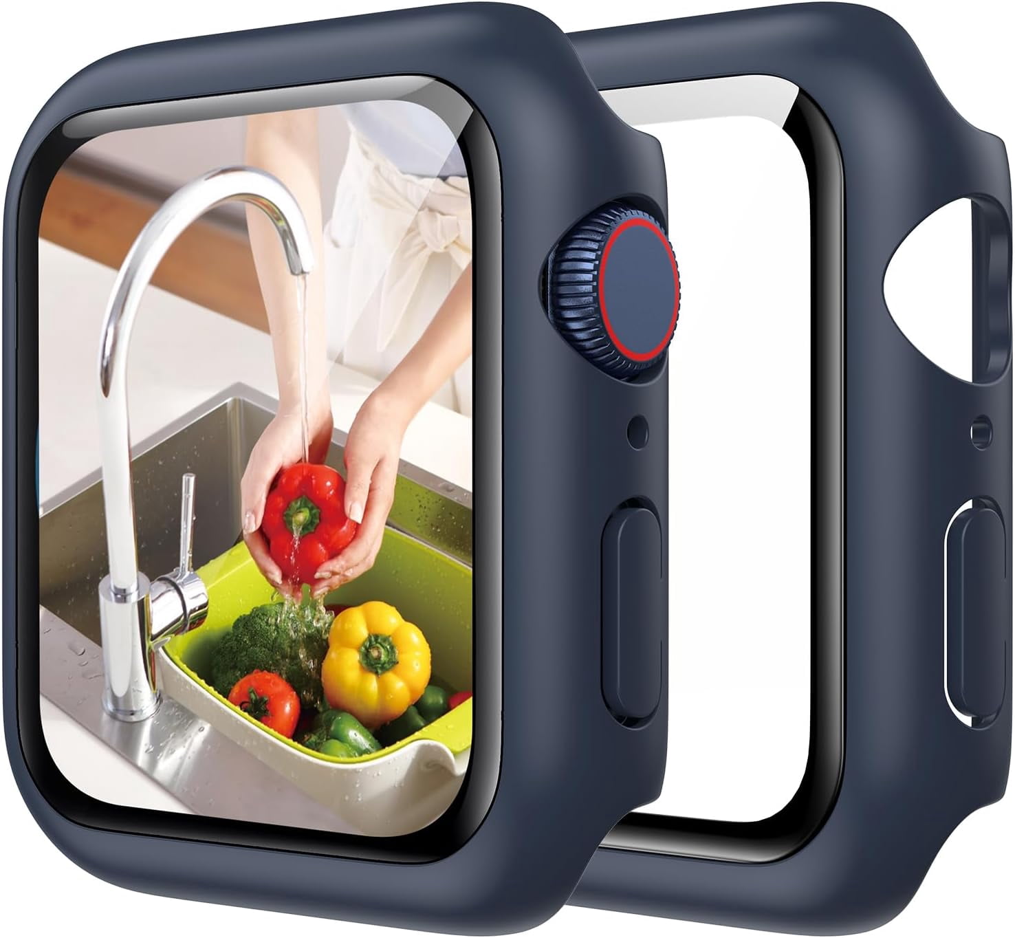 XiHAMA Waterproof Screen Protector Case Compatible with Apple Watch Series 6/5/4/SE 44mm, Hard Bumper with Tempered Glass for Watch Cover