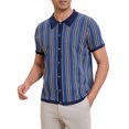 thumbnail image 4 of Polo de punto a rayas INSPIRE CHIC para hombres, camisetas de polo de manga corta con botones, jacquard, talla L, azul oscuro, 4 of 6