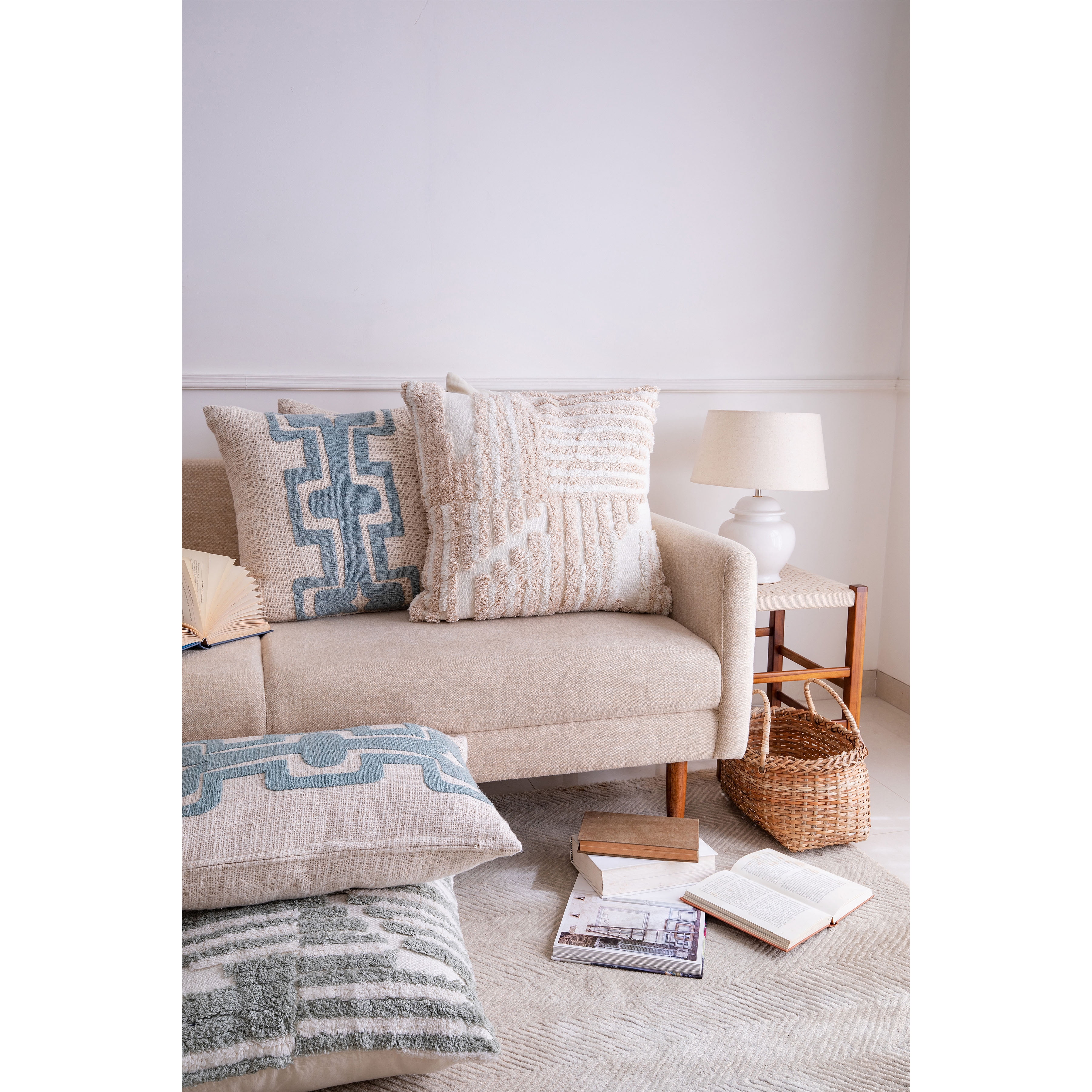 Harlow Hill Stacy Garcia 22" x 22" Beige/White Geometric Cotton Adult Decorative Throw Pillow Cover