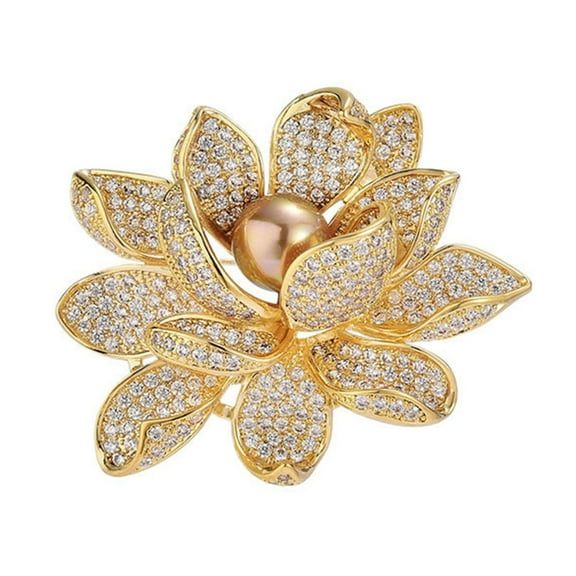 Grofry Elegant Flower Shape Brooch Shining Rhinestones Inlaid Faux Pearl Pin Suit Lapel Shawl Badge Coat Accessories