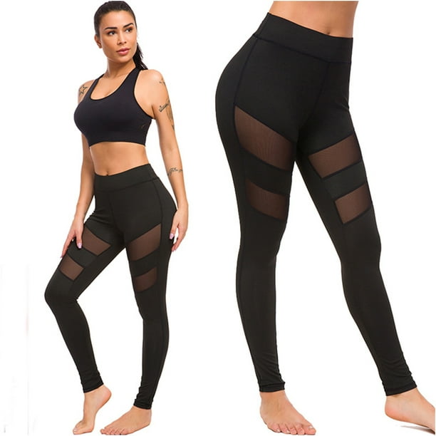 Slim Leggings Fashion High Waist Mesh Non See-Through Splicing Sport Yoga  Gym Running Pants 4 Way Stretch for Women 