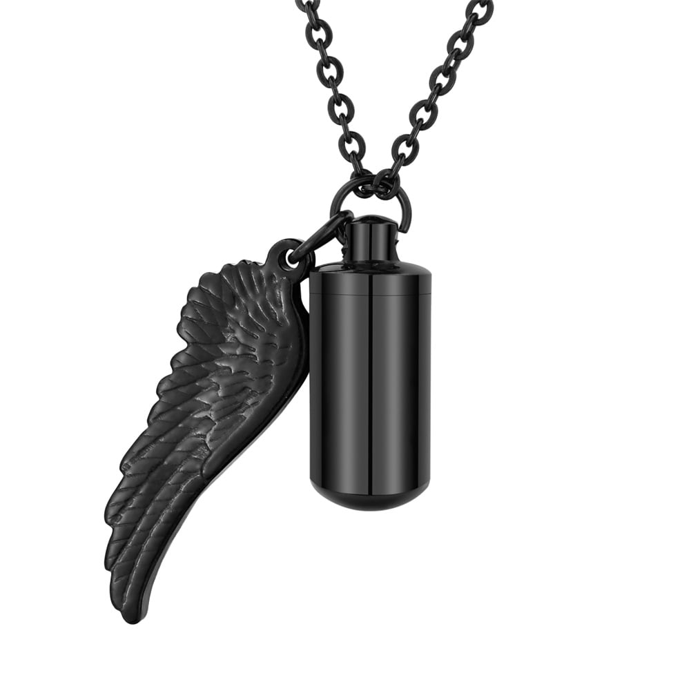 Stainless Steel Angel Wing Pendant Necklace Cremation Ashes Urn Memorial Jewelry 