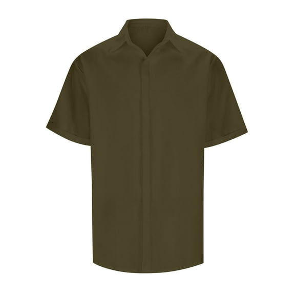 Men's Casual Short Sleeve Button Down Shirt Solid Color Summer Beach Relaxed Fit Collared Shirt with Pocket for Everyday Wear