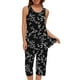 thumbnail image 2 of Conjunto de Ropa de Estar de Mujer Cuello Redondo Impresión Blusa sin Mangas Pantalones Cortos, Pantalones de Cintura Elástica para las Mujeres, 2 of 7