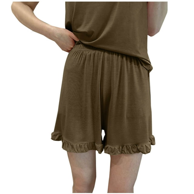 Lolmot Shorts de Pyjama pour Femmes, Shorts Décontractés Larges Unis pour Femmes