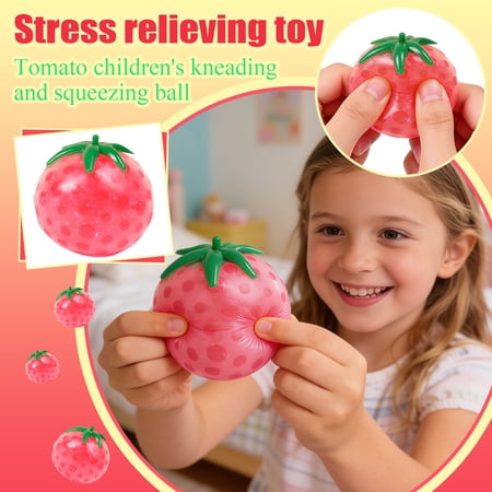Tomato Bead Squishies - Soft Gel Fruit Squeeze Ball for Tension Relief and Hand Exercise Durable Squeezable Tomato for Sensory Relaxation - 2.3 in
