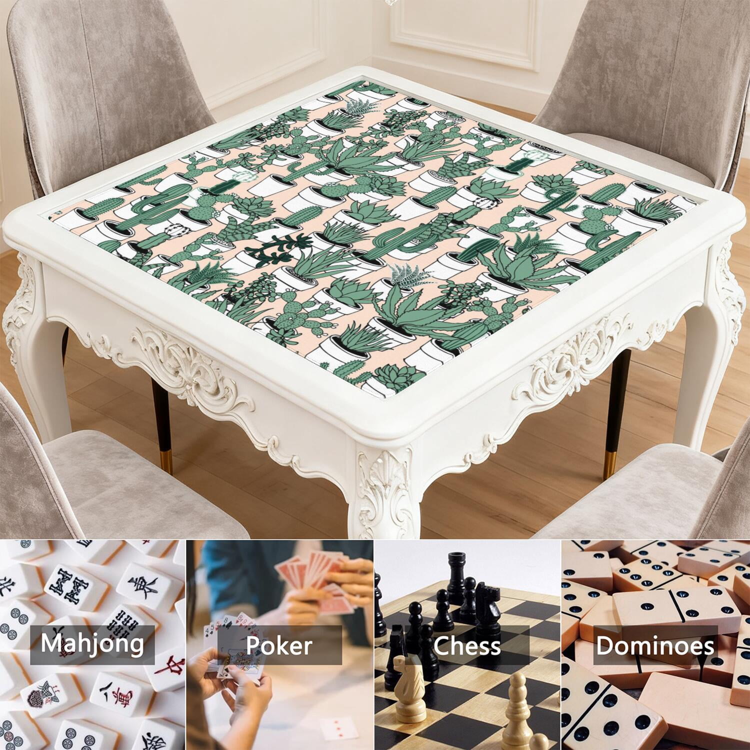 31.5 Inch Square Plants Pattern Game Mat Constructed from Rubber with Anti-Slip Backing Grip and Noise Dampening Qualities for Mahjong Board Games Card Games