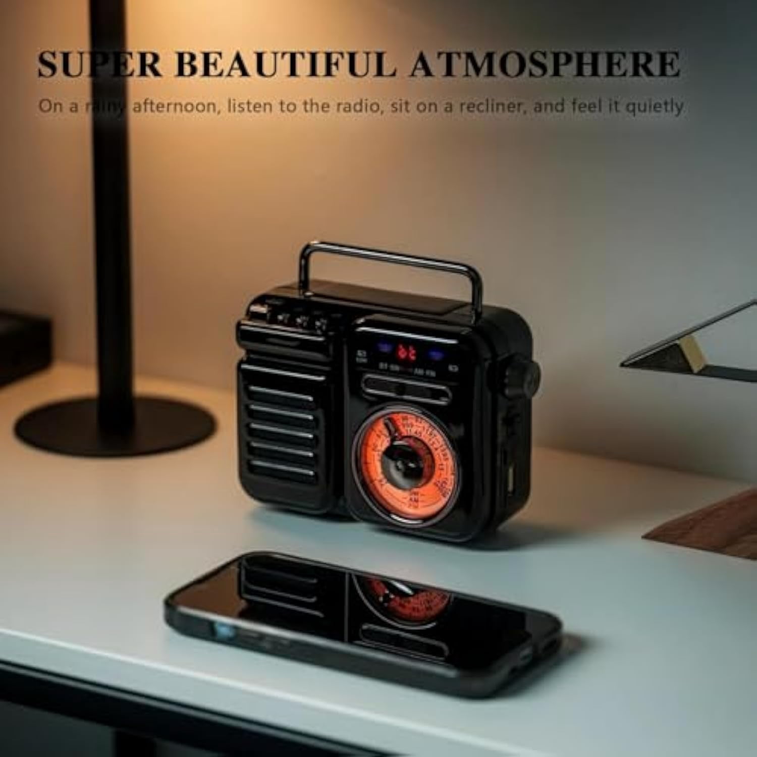 Retrowave 7-in-1 Radio, Portable Radio Rechargeable with Bluetooth/Tf/U Disk/Aux Playback, Sleep Timer, Flashlight, Sos Alarm, Suitable for Indoor Decoration, Camping (Green)