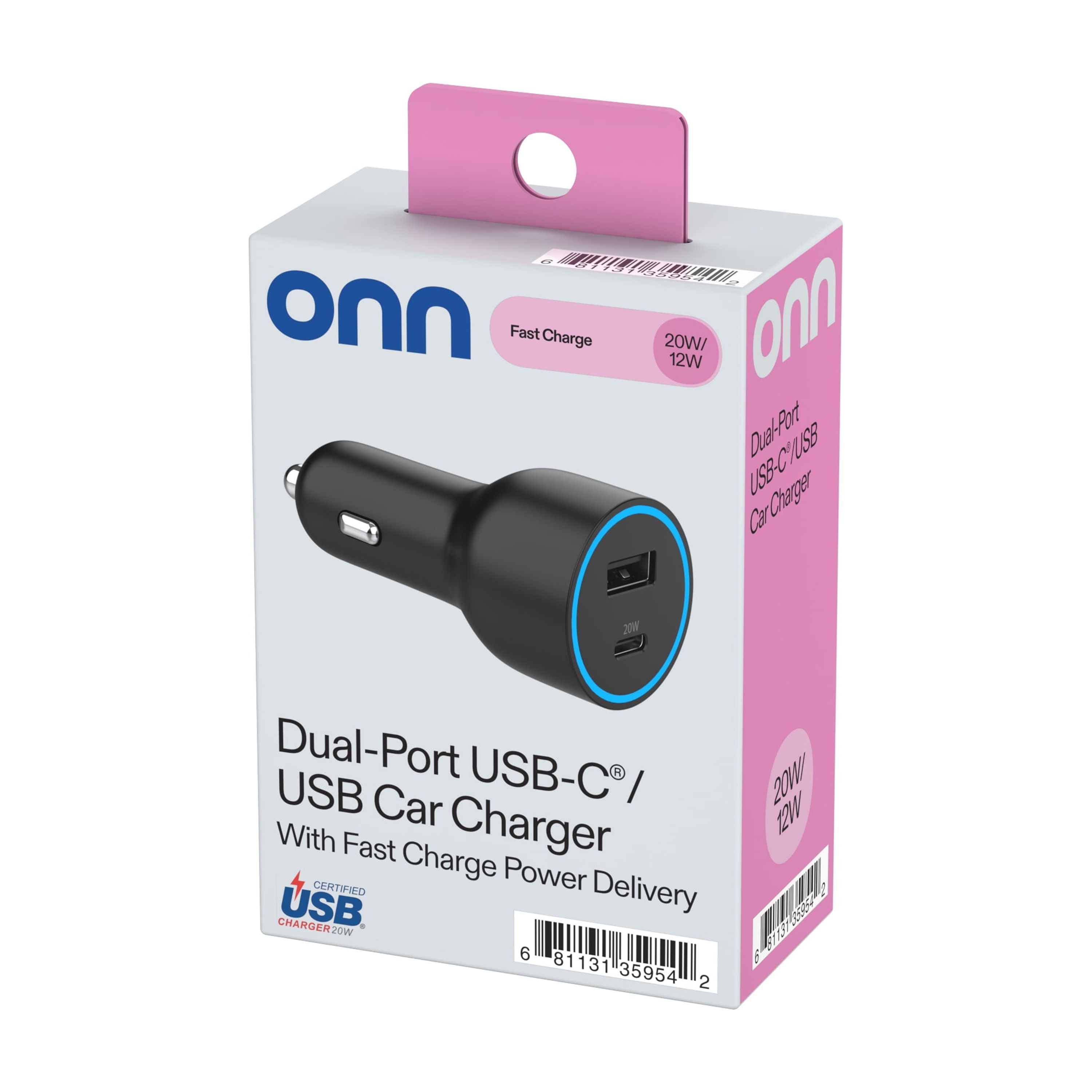 Onn 32W Dual USB-C and USB-A Car Charger, Black photo 5