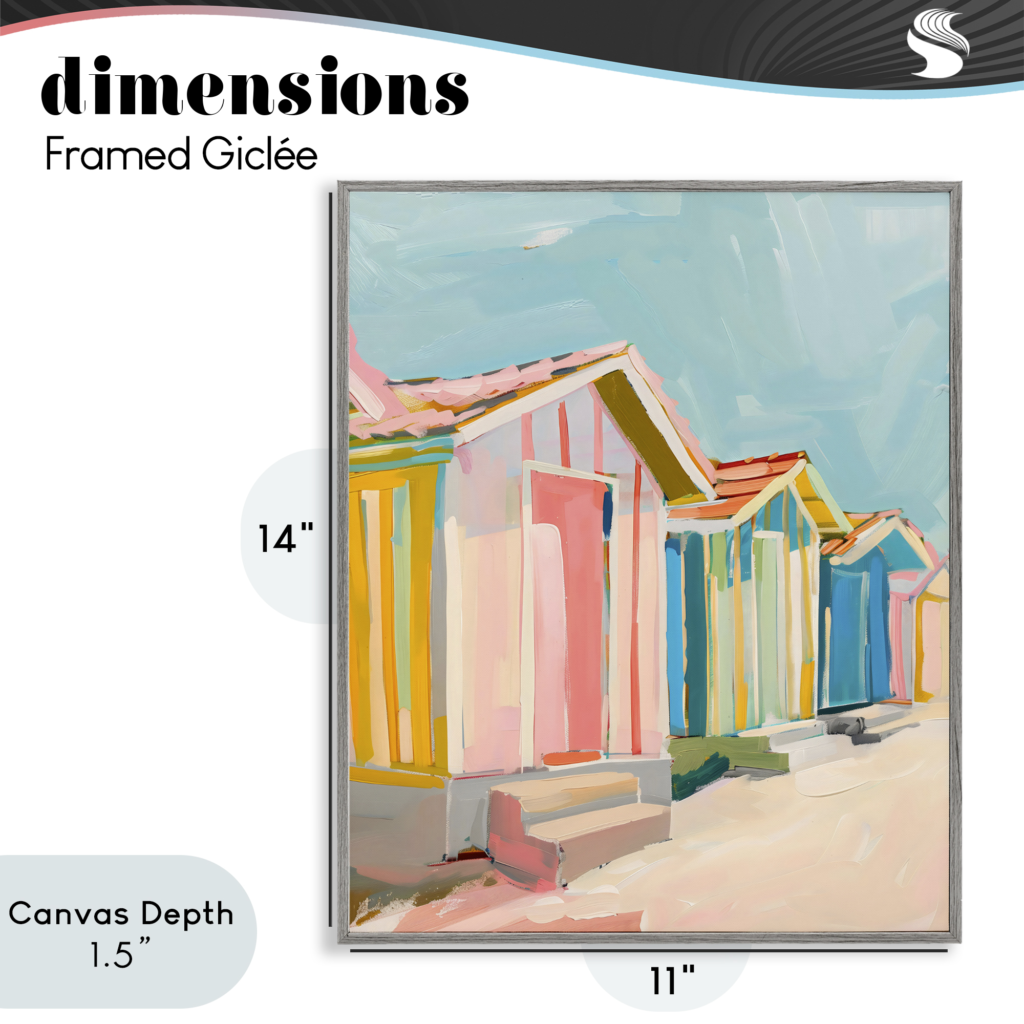 Stupell Industries Striped Beach Bungalows Gray Framed Giclee Art, design by The Prints Vibe