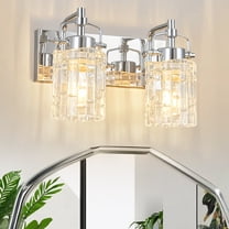 Deyidn Bathroom Vanity Light Fixtures, 2 Light Wall Sconces Lighting with Clear Crystal Shade, Brushed Chrome Wall Lights for Mirror, Kitchen, Living Room, Gallery, E26 Base (Bulbs Not Included)