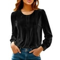 thumbnail image 2 of Mifsaly Velvet Tops for Women Pleated Business Velour Shirt Crewneck Long Sleeve Elegant Blouse Straight Shoulder Work T-Shirts Casual Trendy Vintage Pullover with Smocked Cuffs Black L, 2 of 9