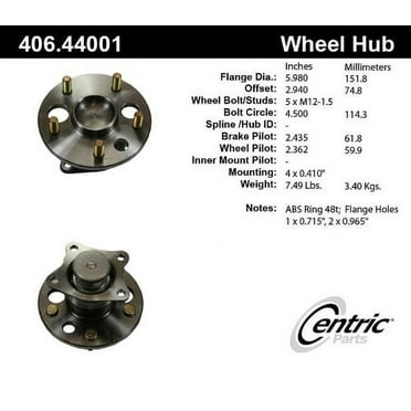 CENTRIC PARTS - HUB ASSEMBLY Fits select: 1992-2001 TOYOTA CAMRY, 1995-2004 TOYOTA AVALON