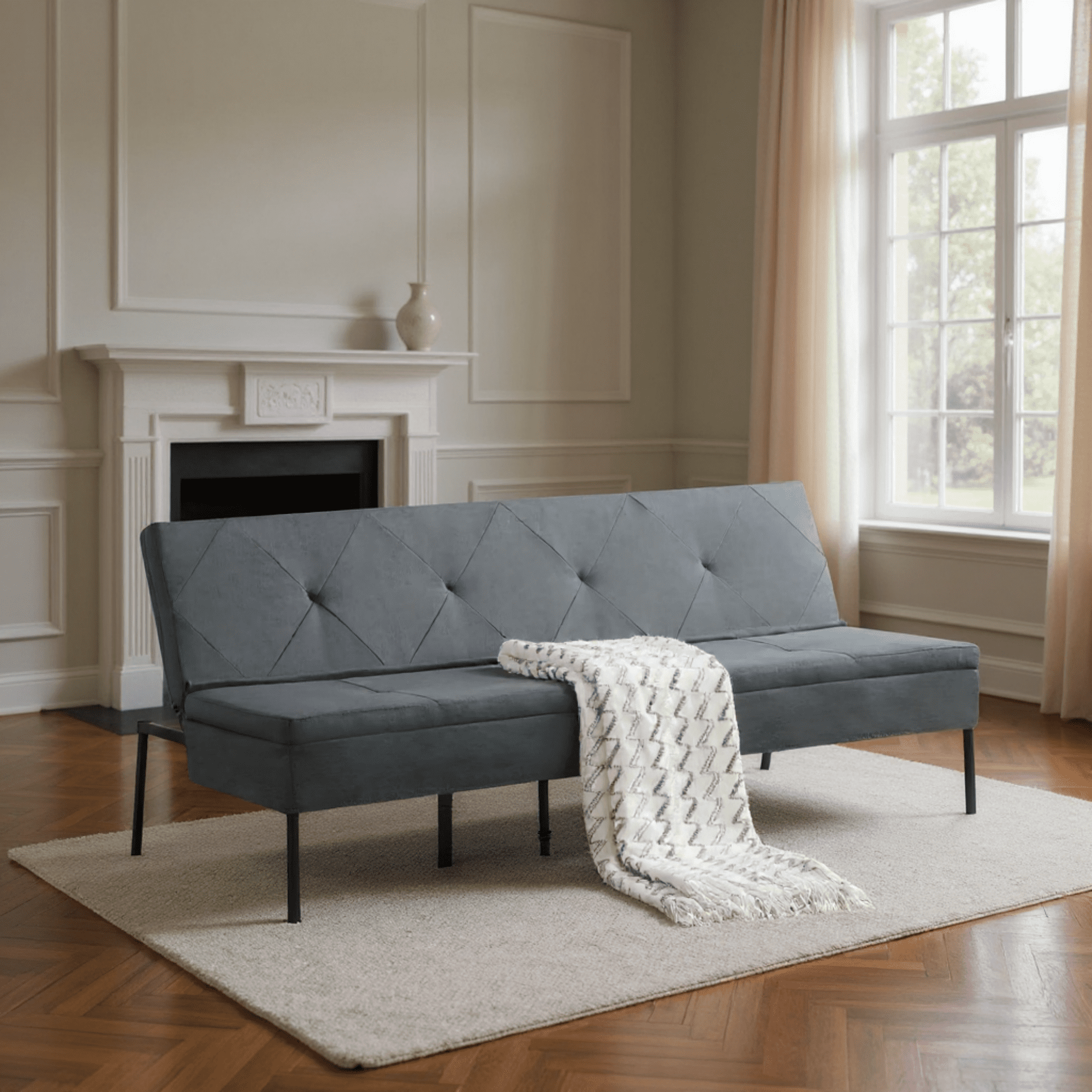 Gewnee 63" Modern Convertible Futon Sofa Bed, Pull-Out Sleeper with Adjustable Backrest(Gray)