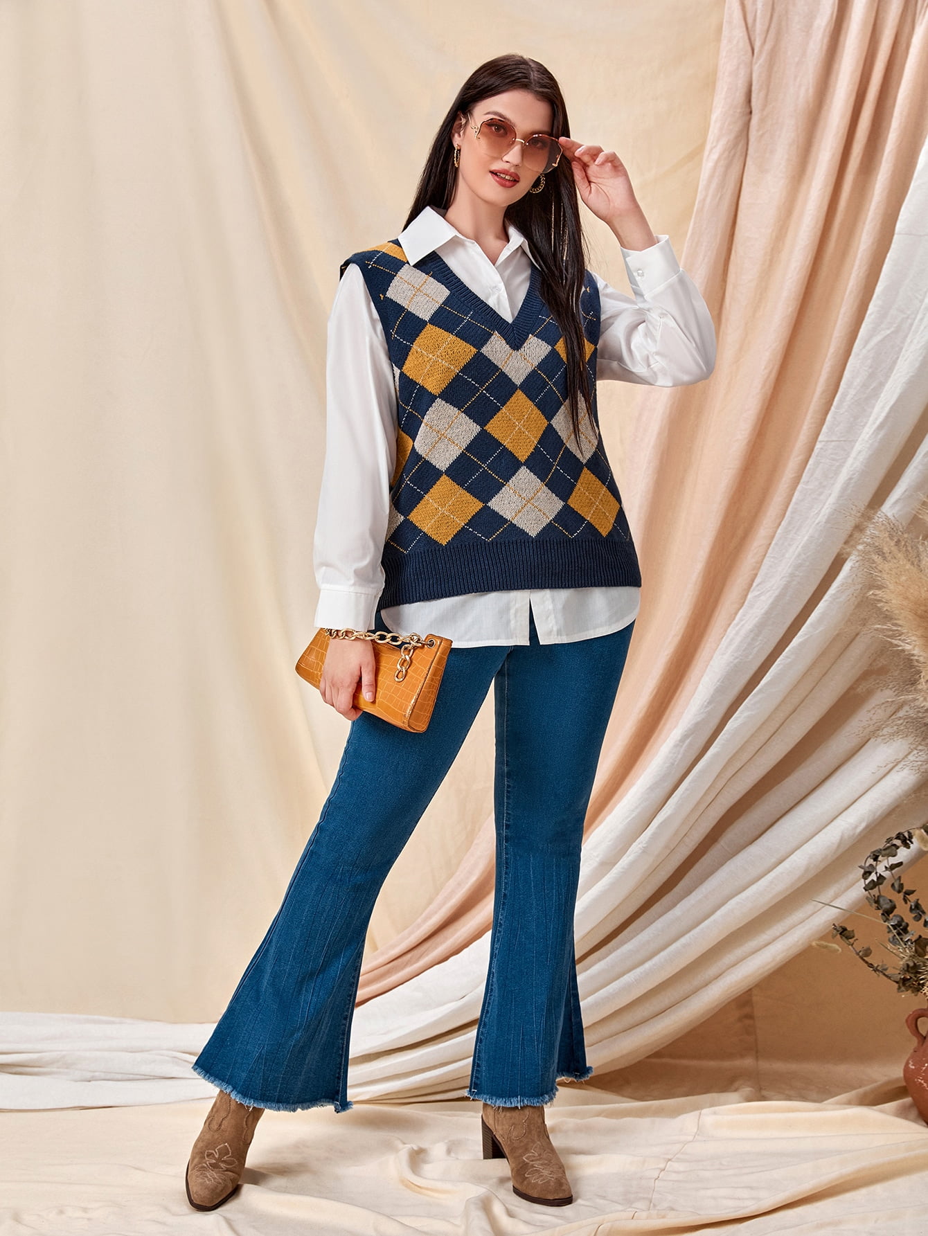 argyle sweater vest women's plus size