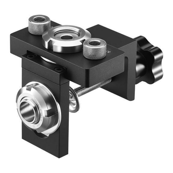 KFFKFF Self-Centering Doweling Jig Kit, Aluminum Alloy Woodworking Tool for Precise Holes, Includes Drill Bits in 5/16", 3/8", and 19/32", Adjustable Width for Woodworking Projects