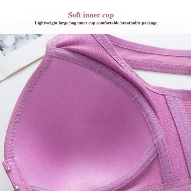 Front Button-up Gathered Bra Women Cotton Wireless Bralette Breathable  Solid Push Up Bra 